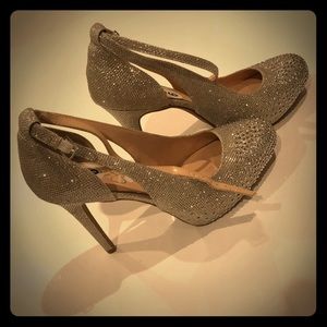 Sparkly gold heeled platforms